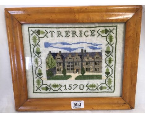 DECORATIVE COLOURED EMBROIDERED PANEL OF TRERICE 1570, IN AN OLD MAPLE FRAME