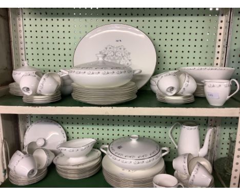 2 SHELVES OF ROYAL WORCESTER BRIDAL LACE DINNER &amp; TEA WARE, APPROX 60 - 70 PIECES