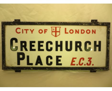 An early-mid 20th Century London street sign - Creechurch Place 68cm x 30cm. Please note that buyer must arrange collection o