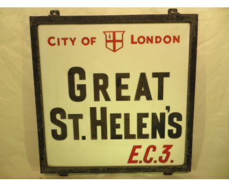 An early-mid 20th Century London street sign - Great St Helens 46cm x 46cm. Please note that buyer must arrange collection of