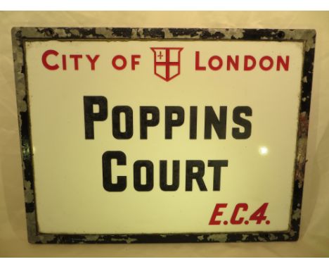 An early-mid 20th Century London street sign - Poppins Court 61cm x 46cm. Please note that buyer must arrange collection of t