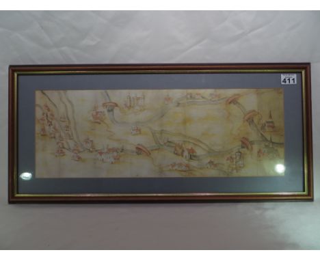 A framed print of medieval Nottinghamshire. Please note that buyer must arrange collection of this item.