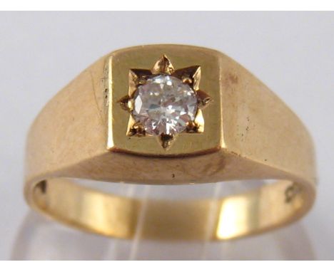 A 9 carat gold diamond solitaire ring, diamond approx 4.4mm diameter, estimated to weigh 0.30 carat, ring size K, 3.4 gms
