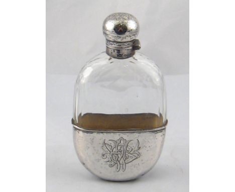 A late Victorian silver mounted glass hip flask and cup , the glass facet cut, Mappin and Webb, Sheffield, 1893.
