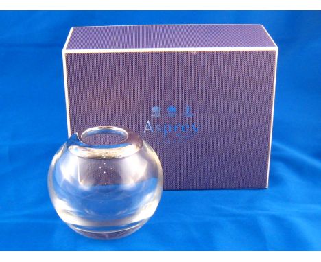 Asprey. A silver mounted glass globe vase, marked Asprey and full English hallmarks for London, 2006., in Asprey box. 10cm. d