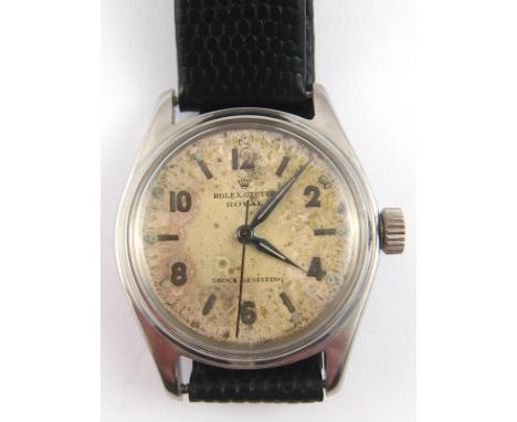 A vintage stainless steel Rolex Oyster Royal wrist watch, case approx 32mm wide.