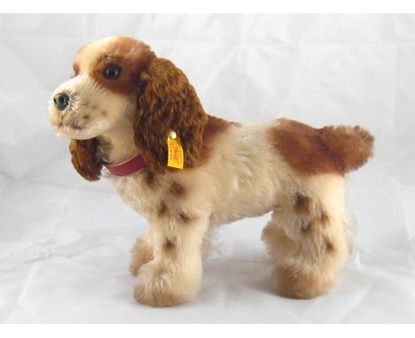 A Steiff spaniel dog, length 33cm., complete with original ear button and label. 
