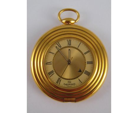 A Nepro Swiss travelling alarm clock / purse watch, 38mm wide.