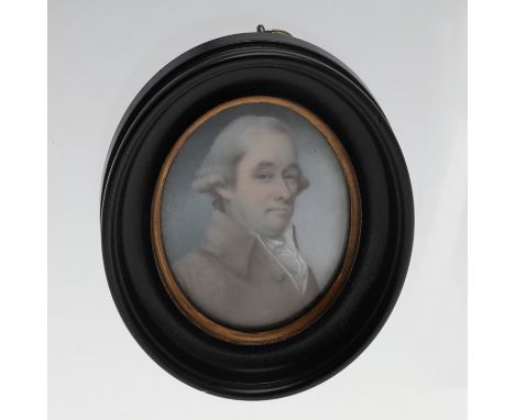 Miniature portrait of John Beckwith, wearing a grey velvet coat, head and shoulders on ivory; 5cm x 3.75cm Ivory Registration