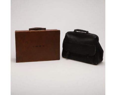 one Victorian brown case, fitted with 6 mounted glass toilet bottles, initialled, by Thomas Johnson, London 1892/93, the othe