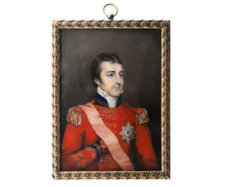 Portrait miniature of Field Marshall Arthur Wellesley 1st Duke of Wellington (1769-1852), half length, wearing scarlet major 