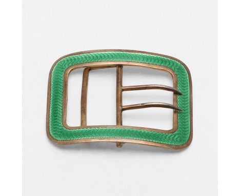decorated with green guilloche enamel, Birmingham 1910 (no maker's mark); 2.5" (6.4cm) long; 0.85ozt. *CR A bit of wear and s