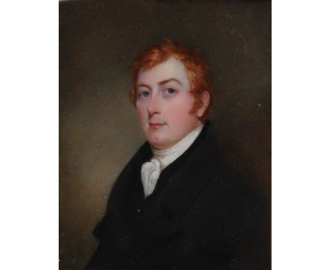 Miniature portrait of Rev.John Hinde of Ludlow, half length on ivory, signed with initials probably "TL" and dated 1822; 8.5c