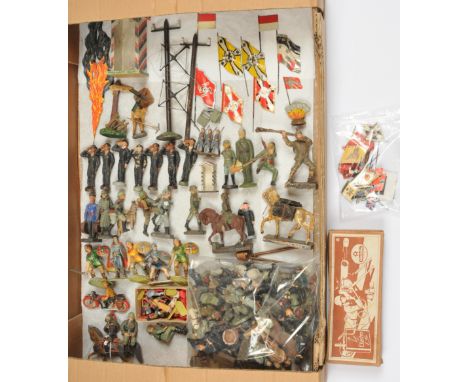 Elastolin, Lineol &amp; Similar Makers - A Group of Figures, Accessories &amp; Empty Set Box. Includes pre-war composite plus