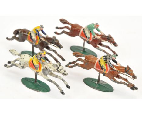 Heyde - A Group of 4 Racehorses with Jockeys on Sprung Bases. Small scale - entire figures are approx. L65 x H40mm. Condition
