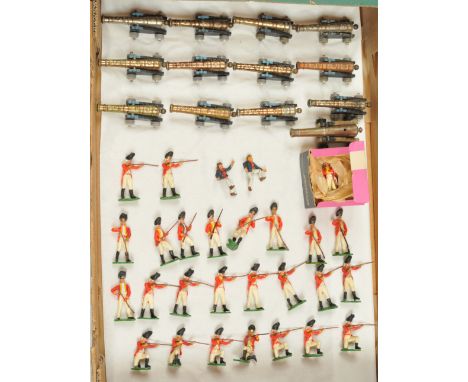 Britains - A Group of Naval Cannons, Swoppet-Series Figures &amp; Shop Counter Box. Comprising: 13 x 9738 'Naval Cannon'; a g