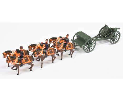 Britains - French Army Field Artillery Gun &amp; Limber. Horses appear to be dated 1906. Conditions generally appear Fair ove