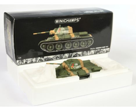 Minichamps - Diecast Model of a Soviet T34/76 Tank 'Leningrad Front 1943', Boxed. 1:35 scale. Condition generally appears Nea