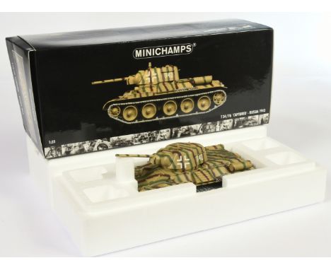 Minichamps - Diecast Model of a WWII German T34/76 Tank '"Captured" Russia 1943', Boxed. 1:35 scale. Condition generally appe