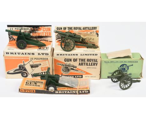 Britains - A Group of Boxed Artillery Guns. Comprising: 1263 'Royal Artillery Gun and Ammunition'; 9704 &amp; 9705 '25-Pounde