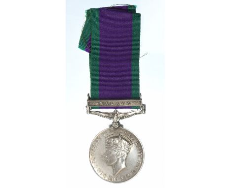General Service Medal, George VI, with Malaya clasp. Awarded to: T/22795640 Driver D. Johnson, R.A.S.C. (Royal Army Service C