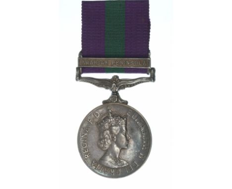 General Service Medal, Elizabeth II, with Arabian Peninsula clasp. Awarded to: 4140445 LAC (Leading Aircraftman) R. Elliot, R