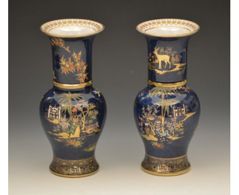 A pair of Carltonware Cobalt blue baluster vases 22cm high