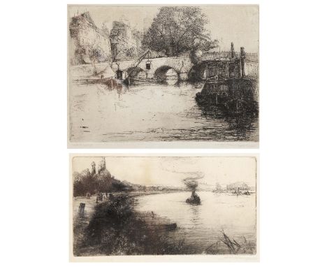 Alfred R Kemplen (British, act. 1897-1907) Le Pont Marie, Paris, and The Seine at Villeuneuve, each signed in pencil, etching