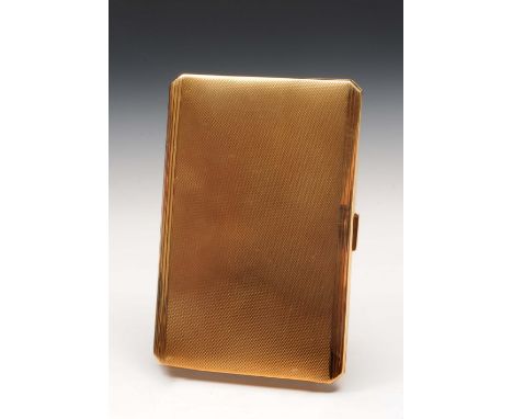 A 9ct gold cigarette case with engine turned decoration and presentation inscription within, 150 grams