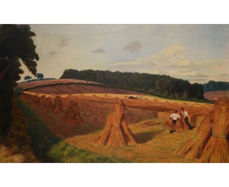 After John Nash (British, 1893-1977) Harvesting cornfields, signed in pencil, published by Frost & Reed, Bristol & London, wi