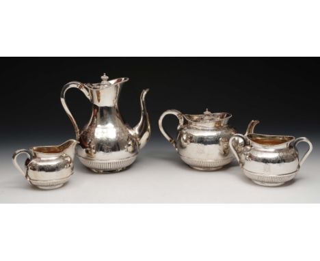 A Victorian silver four piece tea and coffee service comprising a coffee pot, a teapot, a sugar basin and a milk jug of balus