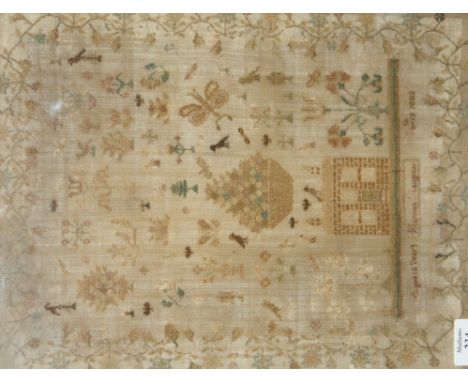 A needlework child's sampler dated may 12th 1822, by Hannah Slaughter aged 12 years, in a maple wood frame, 40x30cm