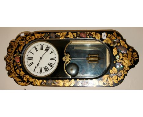 A Victorian black papier mache/lacquer wall clock with white enamelled dial