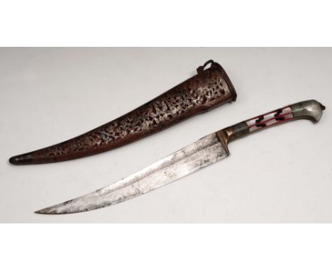 An Indo-Persian dagger 18th/19th Century, possibly Gujarat, with horn and mother of pearl handle and with pierced scabbard, 2