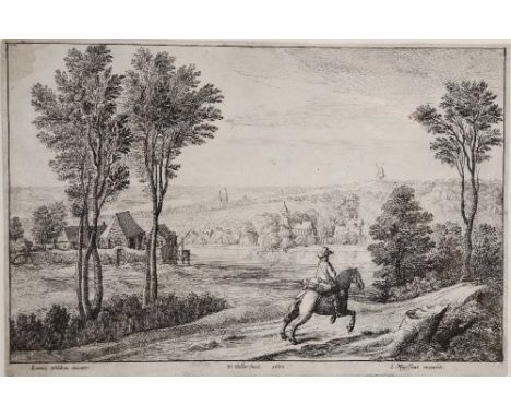 Wenceslaus Hollar (Czech, 1607-1677) Man on horseback riding through the landscape, dated 1650, etching, 15cm x 22cm