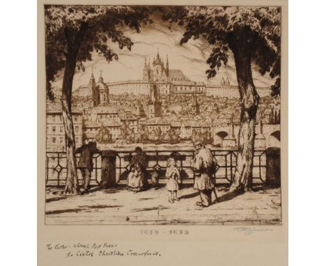 Tavik Frantisek Simon (Czech, 1877-1942) A view of Prague, signed in pencil, dated 1914-16 in the plate, etching, 30cm x 30cm