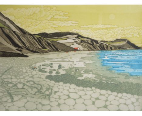 John Brunsdon (British, 1933-2014) Charmouth, signed, titled and numbered in pencil, artist proof 3/15, coloured etching, 54c