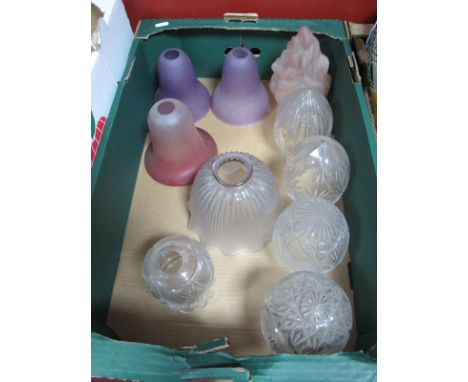 A Hollophane Light Shade; plus cut glass, cranberry tinted and other shades etc:- One Box