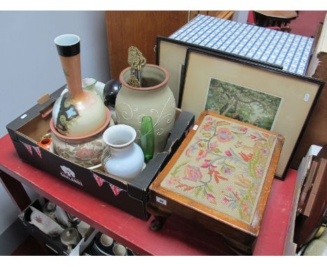 Stoneware Vase, glass vases, Doulton vase, Poole pin dish etc:- One Box, together with two graphite signed limited edition ha