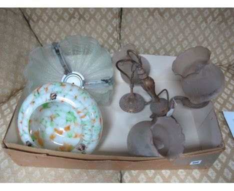 An Art Deco Shell Light Shade, having chrome mounts, mottled and three branch examples.(3)
