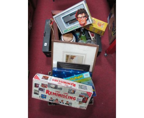 Watercolour Coaching Scene, (probably circa 1900), reproduction advertising cards, 1960's tape recorder, board games, 1944 wa