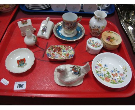 A Royal Worcester Late XIX Century Rouge Pot, crested wares, other miniatures:- One Tray