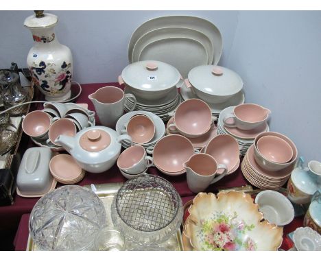 Circa 1960's Poole Twin-Tone Dinner and Tea Ware, Freeform range in the peachbloom/seagull colourway,  over ninety pieces inc
