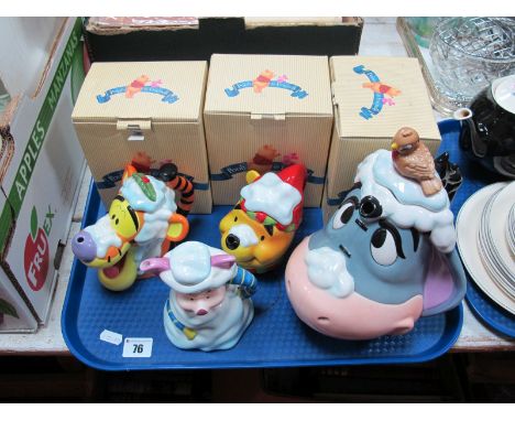 Three Border Fine Arts Disney Character Teapot Collection, 'Pooh Winter Head', 'Piggy Winter Head' 'Tigger Winter Head':- All