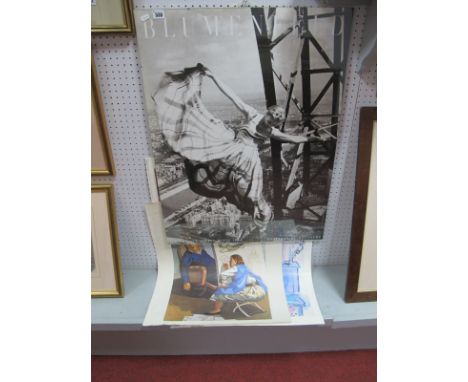 A Blumenfeld Framed Photo "Le Tour Eiffel"; together with three posters, Paula Rego, Tales from The National Gallery, Royal A