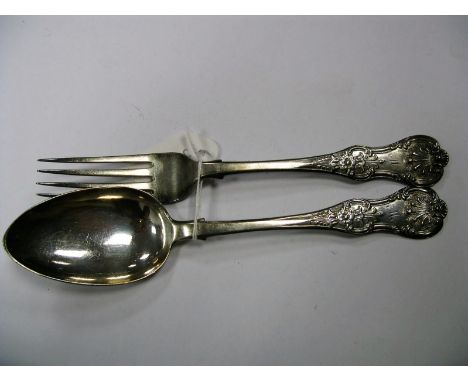 A Matched Scottish Hallmarked Silver Table Fork and Spoon, P. W., Glasgow 1855, W&S, Glasgow 1864, initialled "M". 