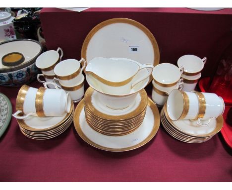 Royal Worcester Tea Service, pattern no. C1393, with luxury embossed gold border to plain white grounds, forty pieces (one cu