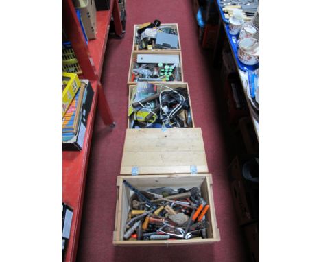 A Large Quantify of Tools, brace, spirit level, Bosch sander, etc. untested sold for parts only:- Four Boxes