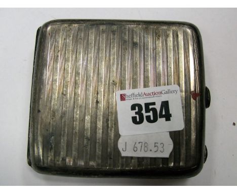 A Hallmarked Silver Cigarette Case, Birmingham 1918, of cushioned rectangular form, engine turned decoration with monogrammed