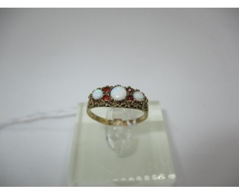 9ct Gold Opal and Red Stone Ring, 2.05g, Size O